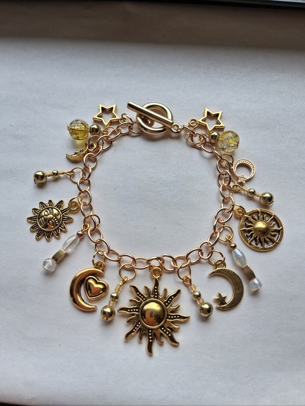 Hand Crafted Gold Sun & Moon Charm Bracelet